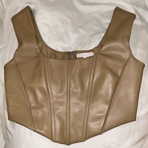 Ruby & Jenna - Tan “leather” cropped corset size Large w/ padded shoulders